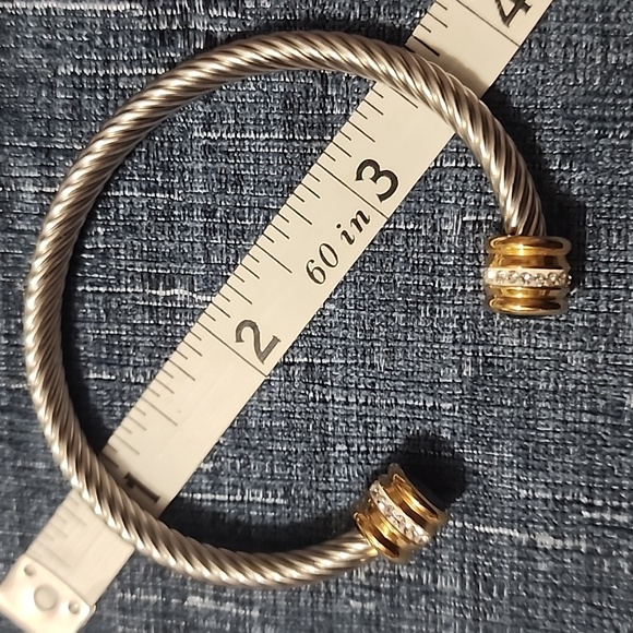 Beautiful Stainless Steel 2 Tone Cuff Bracelets with CZs in Various Colors - Picture 10 of 10